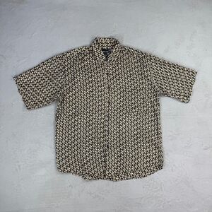 Vintage Penta Club 100% Silk Patterned Short Sleeve Button Up Shirt Men's L